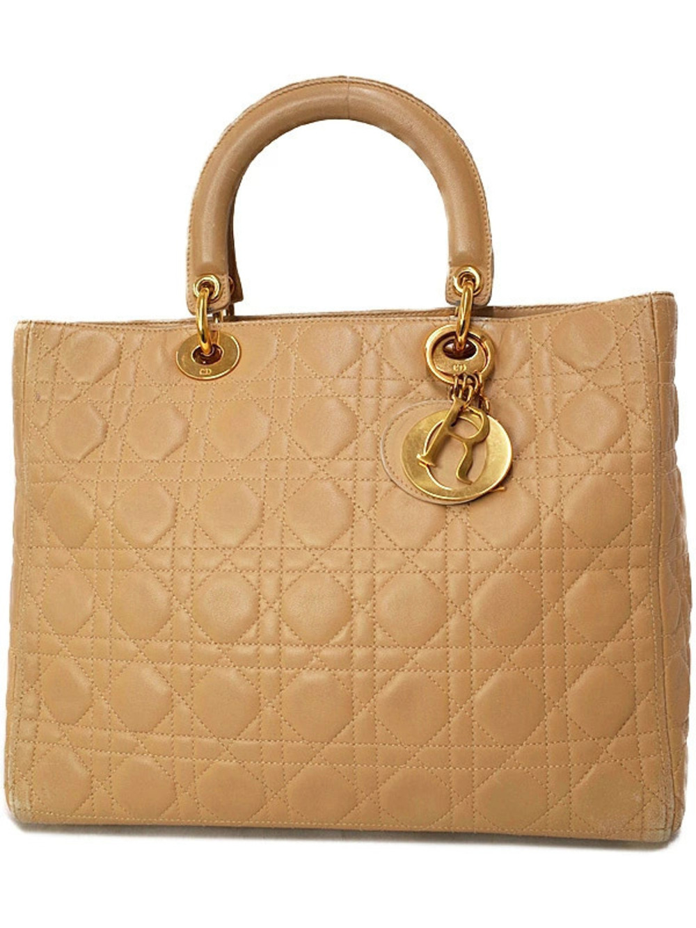 Christian Dior Beige Cream Cannage Quilted Lambskin Lady Dior Bag Brown